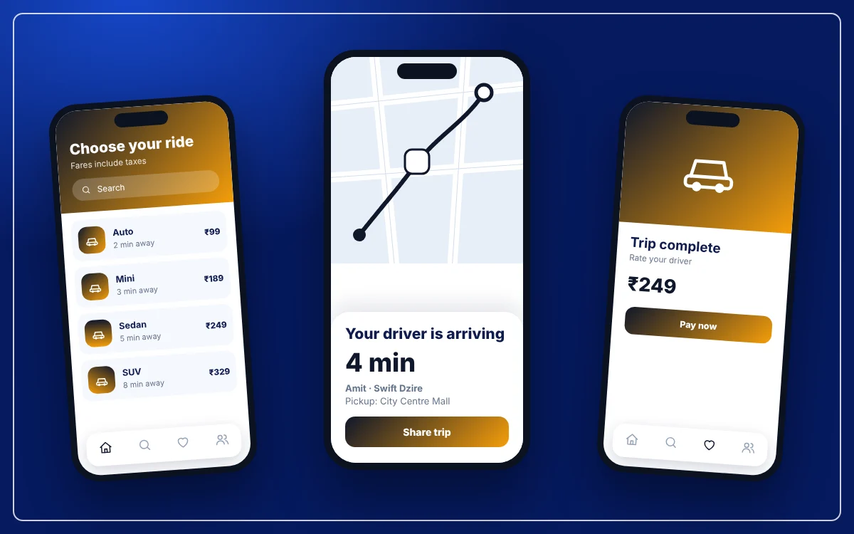 Cab Booking App — sample design preview