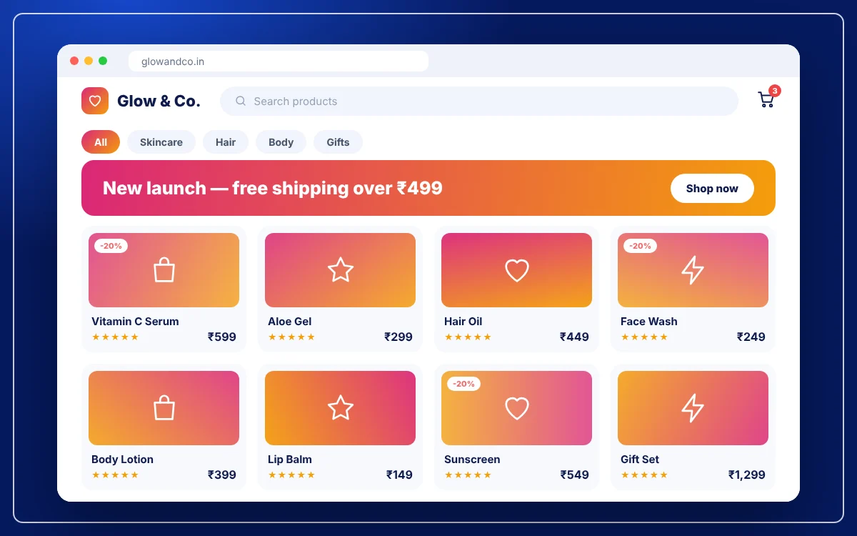 D2C Brand Store (Shopify / Next.js) — sample design preview
