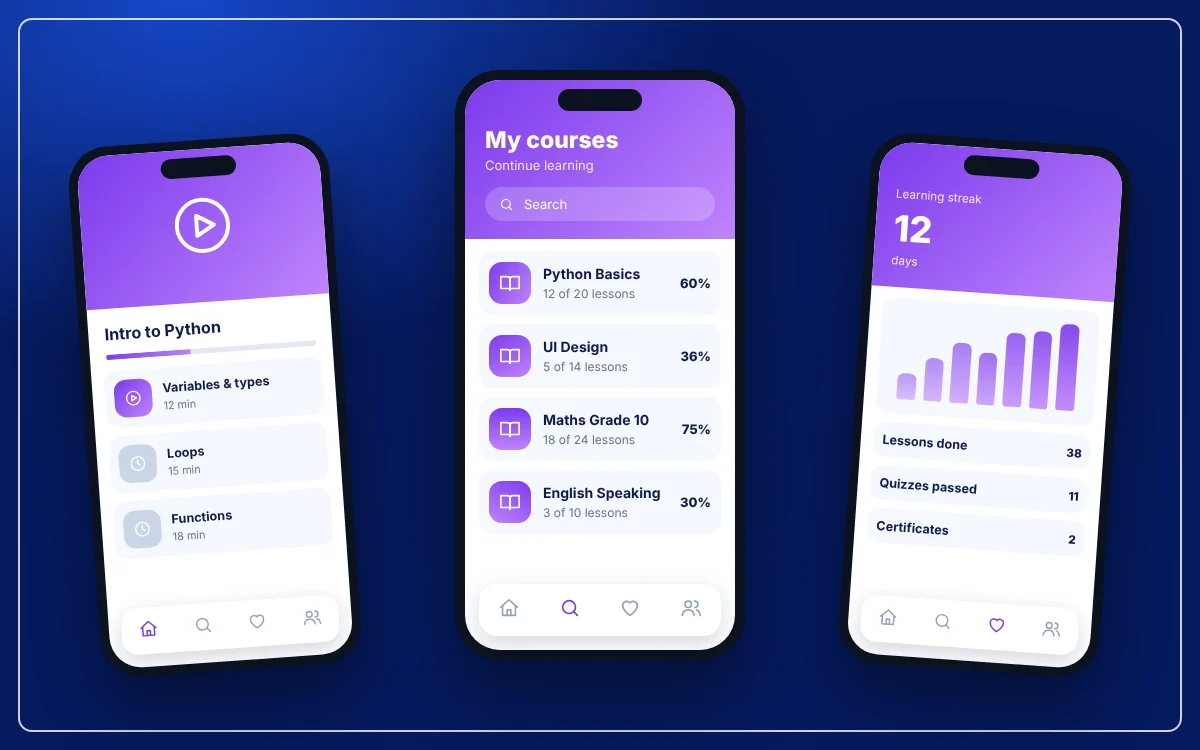 Learning App with Live Classes — sample design preview