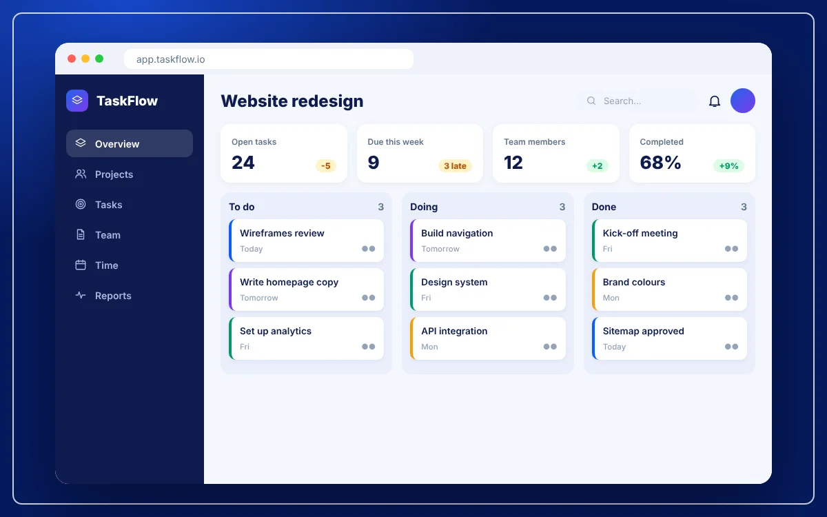 Project Management Tool — sample design preview