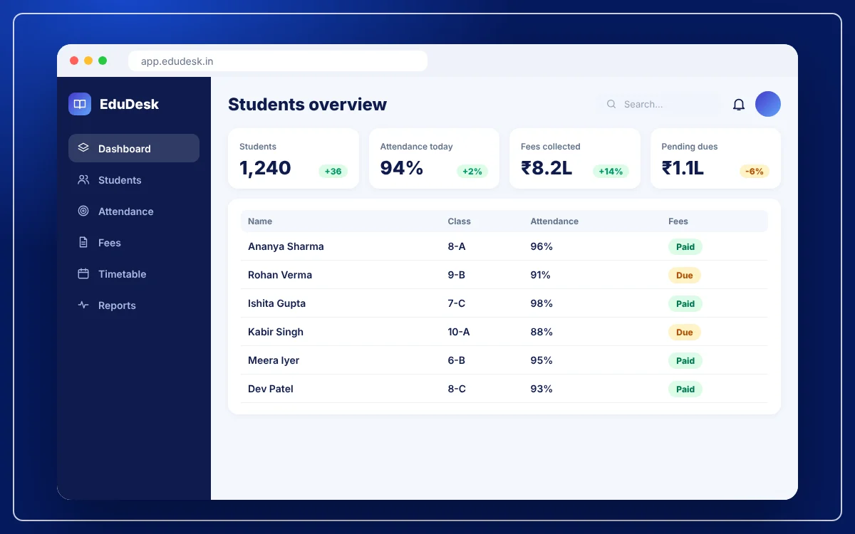 School & Institute Management System — sample design preview