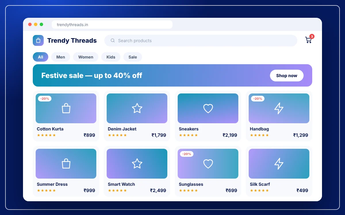 Online Store Development (Fashion, Grocery & More) — sample design preview