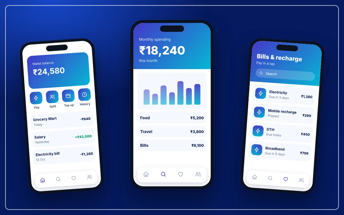 UPI Wallet & Expense Tracker App — sample design preview